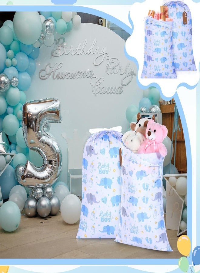 Capoda 2 Pcs Blue Elephant Drawstring Bags 20 x 28 Inch Extra Large Baby Shower Bags Reusable Fabric Elephant Gift Pouches for Birthday Baby Shower Gender Reveal Gift Wrapping Supplies Decor - Image 4
